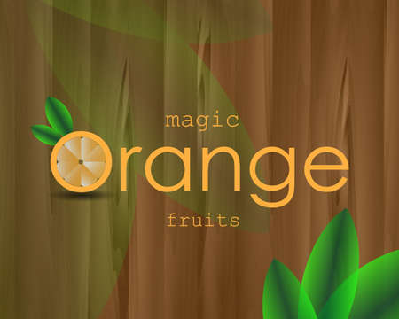 orange poster with image citrus fruit on the wooden backgroundのイラスト素材