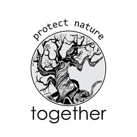 slogan of nature conservancy. Round frame. Hand drawn tree.のイラスト素材