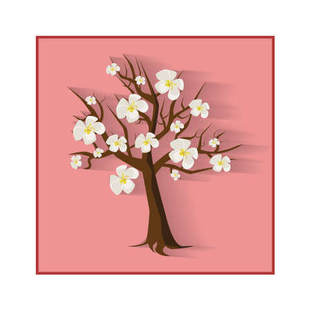 flowering cherry tree with his own shadow on the pinf backgroundのイラスト素材