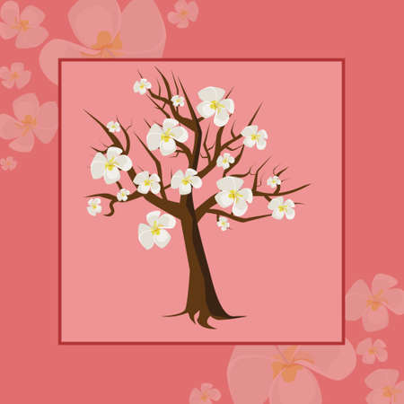 flowering tree cherry frame on the pink backgroundのイラスト素材