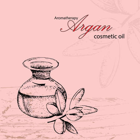 template for cosmetic oil of argan on the pink background. SPA conceptのイラスト素材