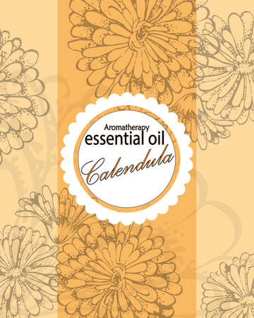 template cover for cosmetic oil of calendula with round frame. SPA conceptのイラスト素材