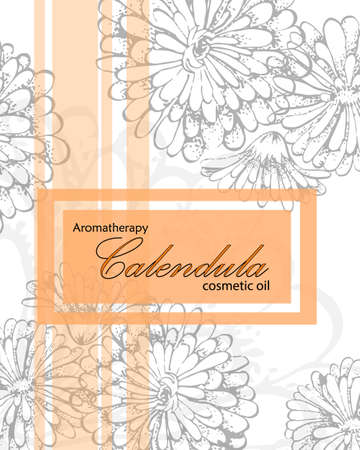template cover for cosmetic oil of calendula with frame. SPA conceptのイラスト素材