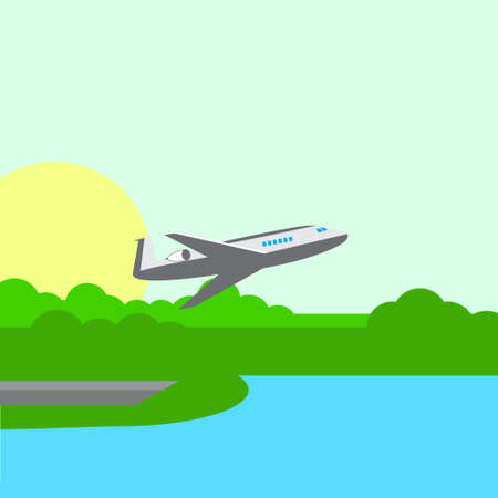 the plane takes off from the runway. runway on the coastlineのイラスト素材