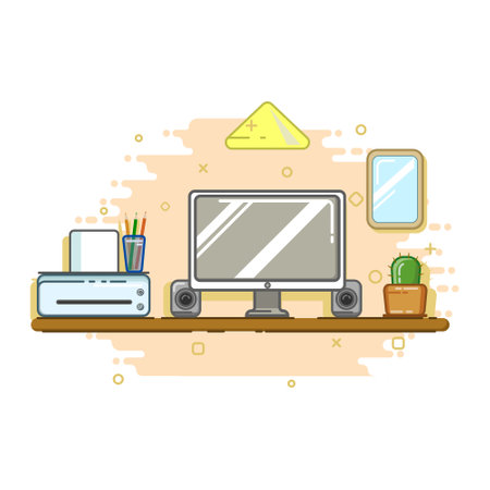 flat illustration of work tableのイラスト素材
