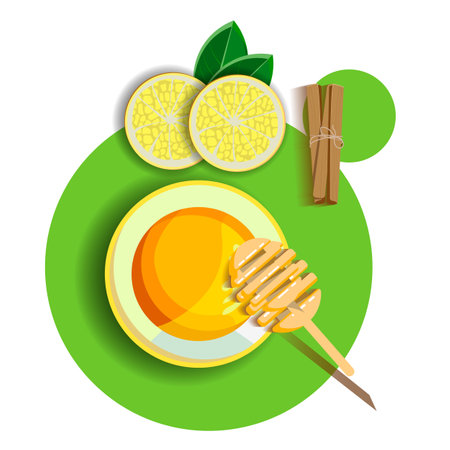 vector illustration with honey, lemon and cinnamonのイラスト素材