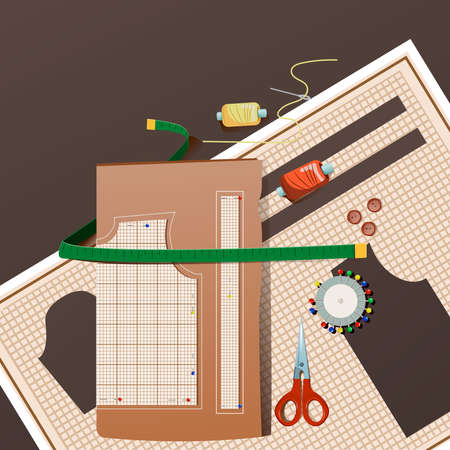 needlework set/ cutting process/ handmadeのイラスト素材