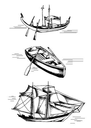set of the hand drawn shipsのイラスト素材