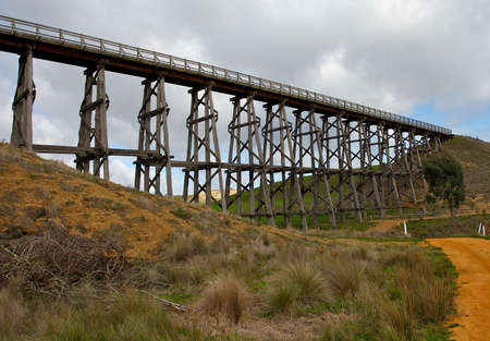 Wooden Railway Trestle Bridgeの写真素材