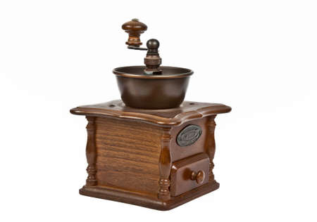 wooden coffee machine isolated on white backgroundの写真素材