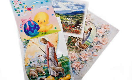 easter postcards collection with jesus and lambsの写真素材