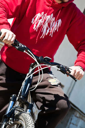 bike rider prepare for riding bike on sunshine dayの写真素材