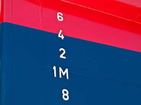 draught marks on the left side of catamaranの写真素材