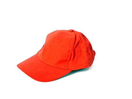 red baseball cap isolated on white backgroundの写真素材