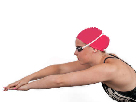 girl swimmer in start positionの写真素材