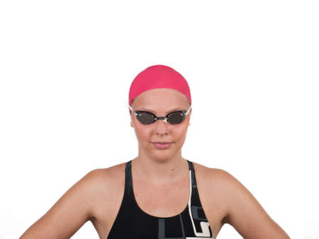 girl swimmer in start positionの写真素材