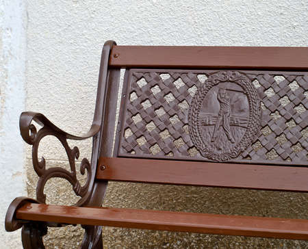 home bench painted in brown colorsの写真素材