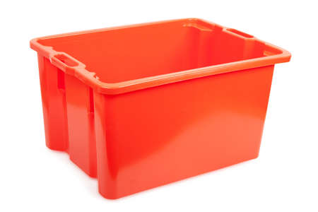 red plastic box isolated on white backgroundの写真素材