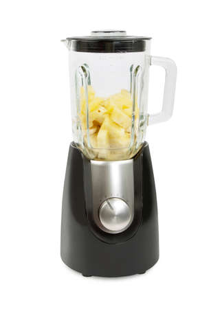 electrical blender with fruits isolated on white background の写真素材