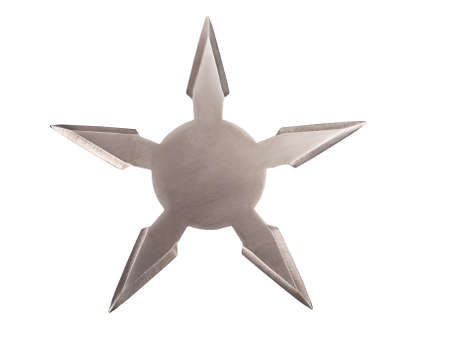 throwing five star ninja Shuriken isolated on white backgroundの写真素材