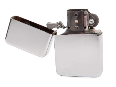 silver gasoline lighter isolated on white backgroundの写真素材