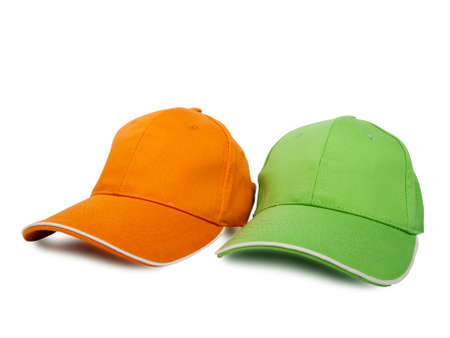 two baseball caps isolated on white background, studio shotの写真素材