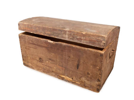 ancient wooden treasure chest isolated on white background, studio shotの写真素材