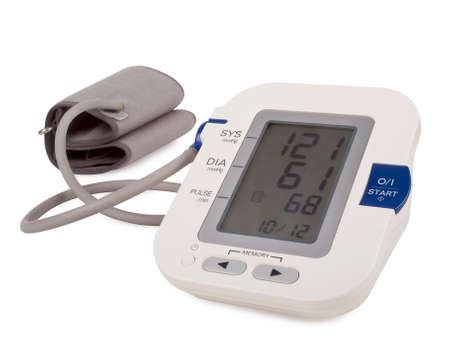 digital blood pressure equipment isolated on whiteの写真素材