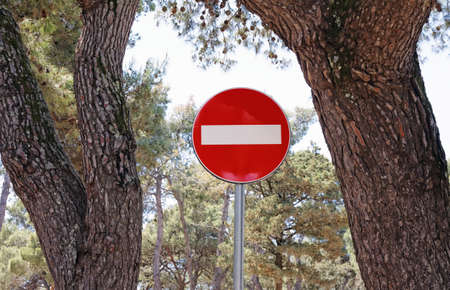 do not enter traffic sign between two trees