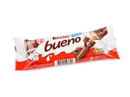 PULA, CROATIA - NOVEMBER 14, 2015: Kinder Bueno Chocolate Candy Bar. Kinder Bueno Is A Chocolate Bar Made By Italian Confectionery Maker Ferrero.のeditorial素材