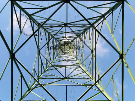 steel structure of transmission tower, bottom up viewの写真素材