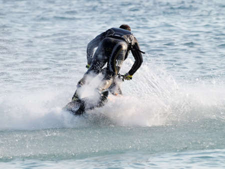 FAZANA, CROATIA - MAY 21, 2016: Competition Jetski Freestyle, Alpe Adria Jet Ski Tour - First race of Croatian aquabike championship 2016, in Fazana, Croatia.のeditorial素材