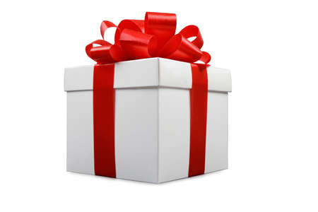 bow and ribbon on white gift box, studio shot, isolated