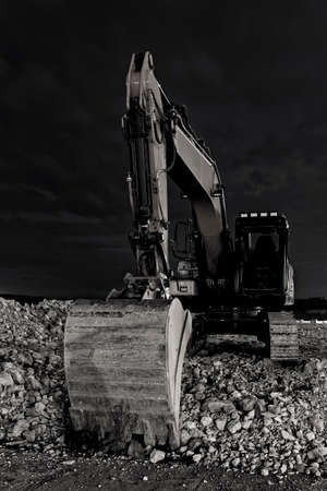 close up excavator at night, front viewの写真素材