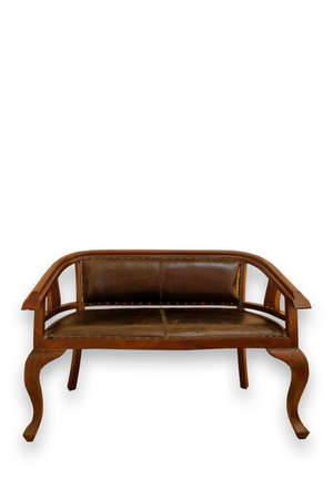 vintage brown bench on white backgroundの写真素材