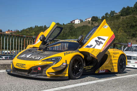 BUZET, CROATIA - SEPTEMBER 16, 2018: Sport racing car and driver waiting his turn on European Hill...
