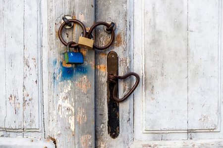 locked, wooden door, front view