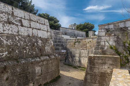 old castle walls of Venetian Fortress in Pula, Croatiaの写真素材