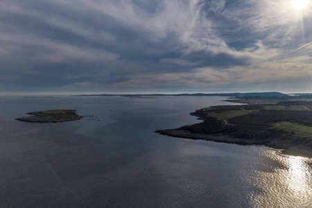 An aerial shot of Levan island in Liznjan, Istria, Croatiaの写真素材