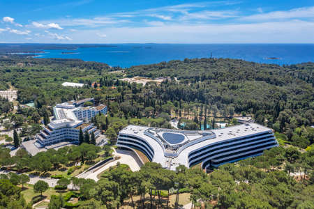ROVINJ, CROATIA - JUNE 7, 2020. - An aerial view of modern Hotel Lone in Rovinj, Istria, Croatiaのeditorial素材
