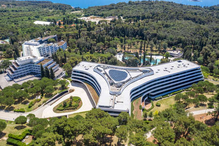 ROVINJ, CROATIA - JUNE 7, 2020. - An aerial view of modern Hotel Lone in Rovinj, Istria, Croatiaのeditorial素材