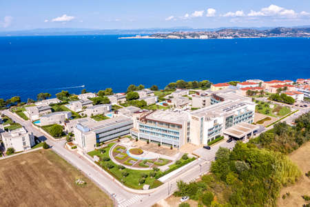 SAVUDRIJA, CROATIA - AUGUST 21, 2021 - An aerial view of modern and luxury Kempinski Hotel Adriatic in Savudrija, Istria, Croatiaのeditorial素材