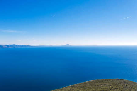 phenomenal aerial view from the view point  towards Skitaca, top of Osorcica, island of Cres, island Zeca and island Unije, Istria, Croatiaの写真素材