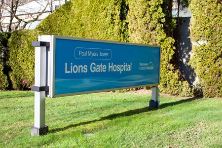 North Vancouver, British-Columbia, Canada - 01-23-2021: The entry way sign to the Lions Gate Hospital, part of the Vancouver Coastal Health authorityのeditorial素材