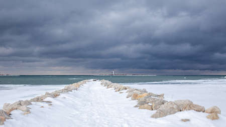 The Nottawasaga lighthouse is in southern Georgian Bay, Collingwood, and is in need of rebuilding to keep the structure stable. The lighthouse was a beacon for the town's shipbuilding historyの写真素材
