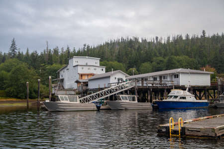Winter Harbour, BC, Canada - 09-01-2021: The Qualicum Rivers Resort on Vancouver Island is a popular fishing lodge. Sport fishermen go for halibut, lingcod and salmonのeditorial素材