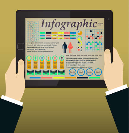 Infographics on the Tablet & Hands.のイラスト素材