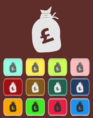 Money bag sign icon. Pound GBP currency symbol. Rounded squares buttons.のイラスト素材