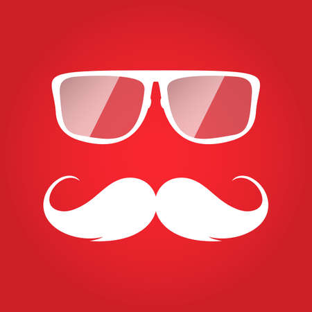 Flat white hipster glasses and mustache on red background. Vector illustration EPS10のイラスト素材