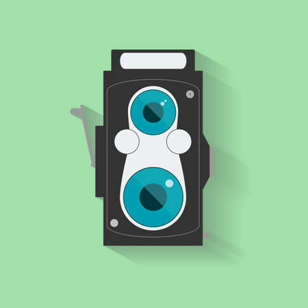 Flat Vintage Camera Icon isolated on green background. のイラスト素材